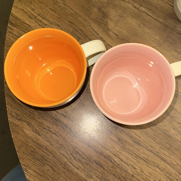 SET OF 2 ORANGE & PINK DOTTED AND BLUE VINES OPALHOUSE 16oz STONEWARE MUGS - Picture 2 of 3